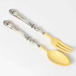 Antikes Salatbesteck in Silber & Elfenbeinimitat, 1890er, 2er Set