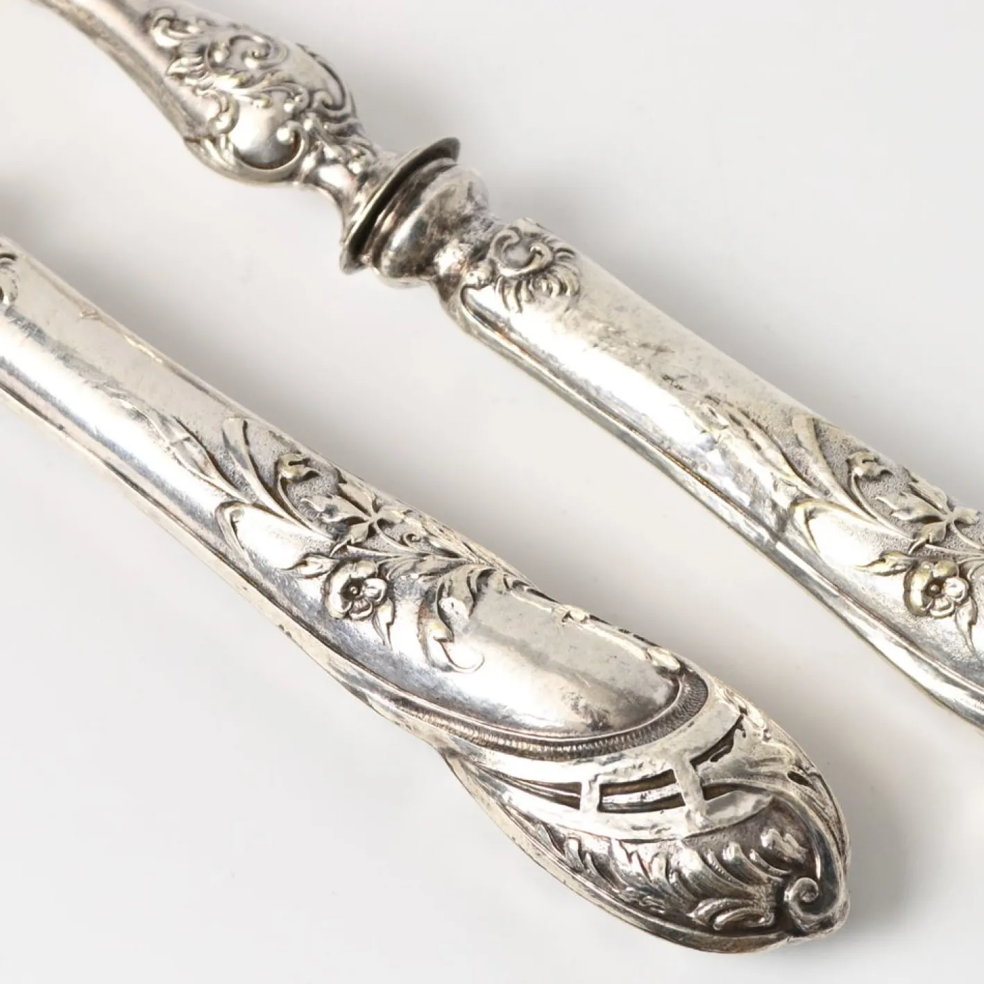 Antikes Salatbesteck in Silber & Elfenbeinimitat, 1890er, 2er Set