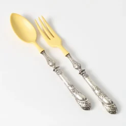 Antikes Salatbesteck in Silber & Elfenbeinimitat, 1890er, 2er Set