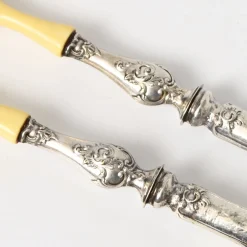 Antikes Salatbesteck in Silber & Elfenbeinimitat, 1890er, 2er Set