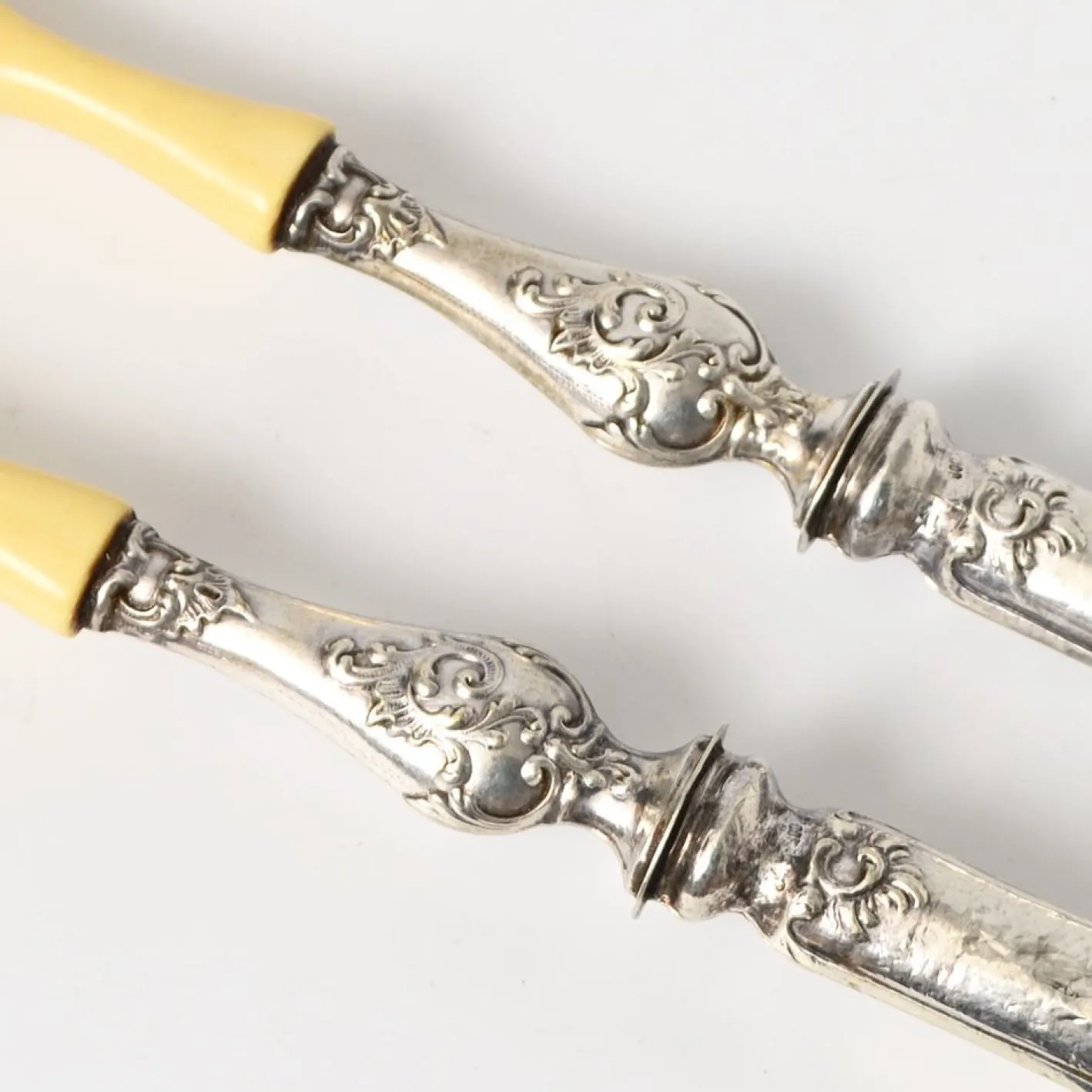 Antikes Salatbesteck in Silber & Elfenbeinimitat, 1890er, 2er Set