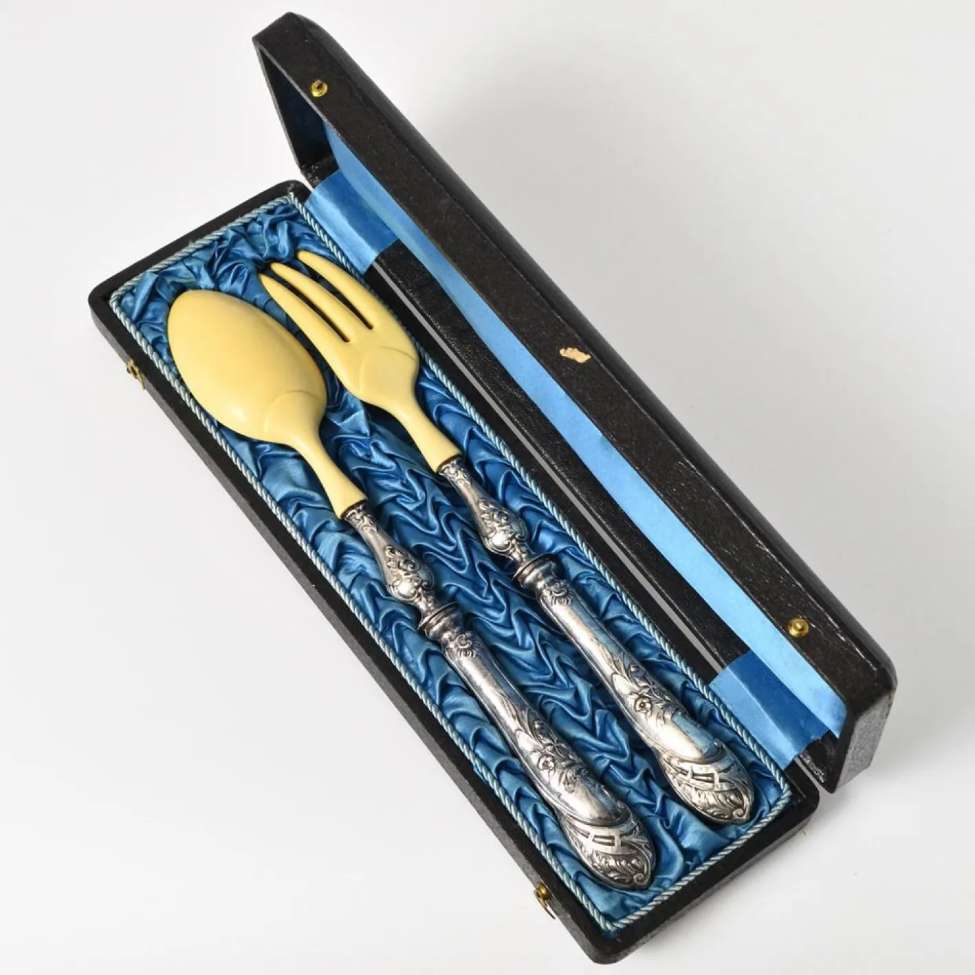 Antikes Salatbesteck in Silber & Elfenbeinimitat, 1890er, 2er Set