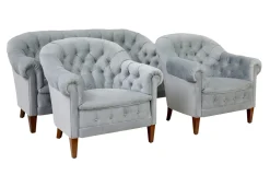Antikes Sofa und Stühle mit Knopfleiste, 1900, 3er Set