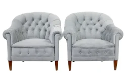 Antikes Sofa und Stühle mit Knopfleiste, 1900, 3er Set