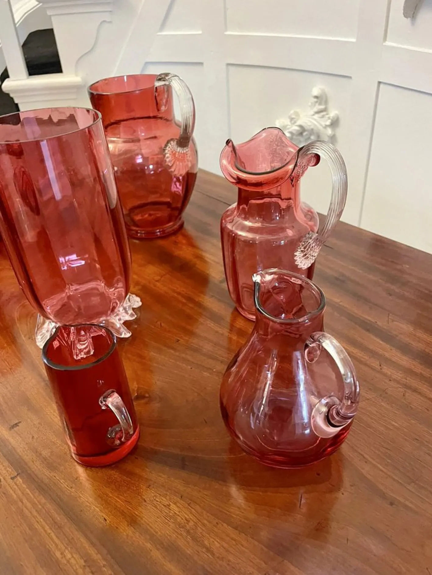 Antike viktorianische Cranberry Glasartikel, 1880, 7 . Set