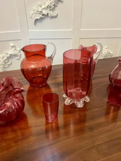 Antike viktorianische Cranberry Glasartikel, 1880, 7 . Set