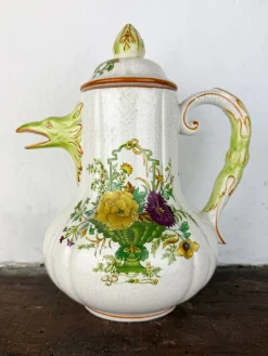 Antike zoomorphe italienische Majolica Kaffeekanne im Stil von Pasquale Rubati, frühes 20. Jh