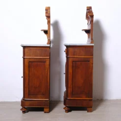 Antique Bedside Tables with Marble Backsplashes and Bases, Late 19th Century, Set of 2