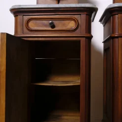 Antique Bedside Tables with Marble Backsplashes and Bases, Late 19th Century, Set of 2