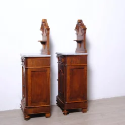 Antique Bedside Tables with Marble Backsplashes and Bases, Late 19th Century, Set of 2