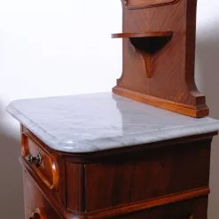 Antique Bedside Tables with Marble Backsplashes and Bases, Late 19th Century, Set of 2