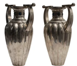 Antique Silver Fluted 800 Vases by Bellotto, Italy, Set of 2