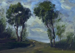 Antonio Asturi, Landschaft in Sorrento, 1950er, Öl auf Karton, Gerahmt