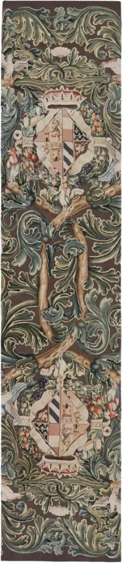 Armorial Tudor Style Läufer in Schwarz von Rug&Kilim
