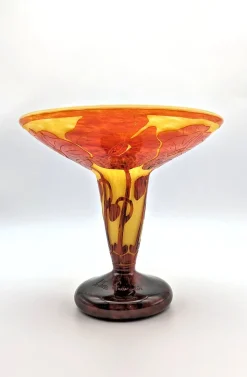 Art Deco Cameo Glasgefäß mit Mohnblumen von Charles Schneider für Le Verre Français, 1920er