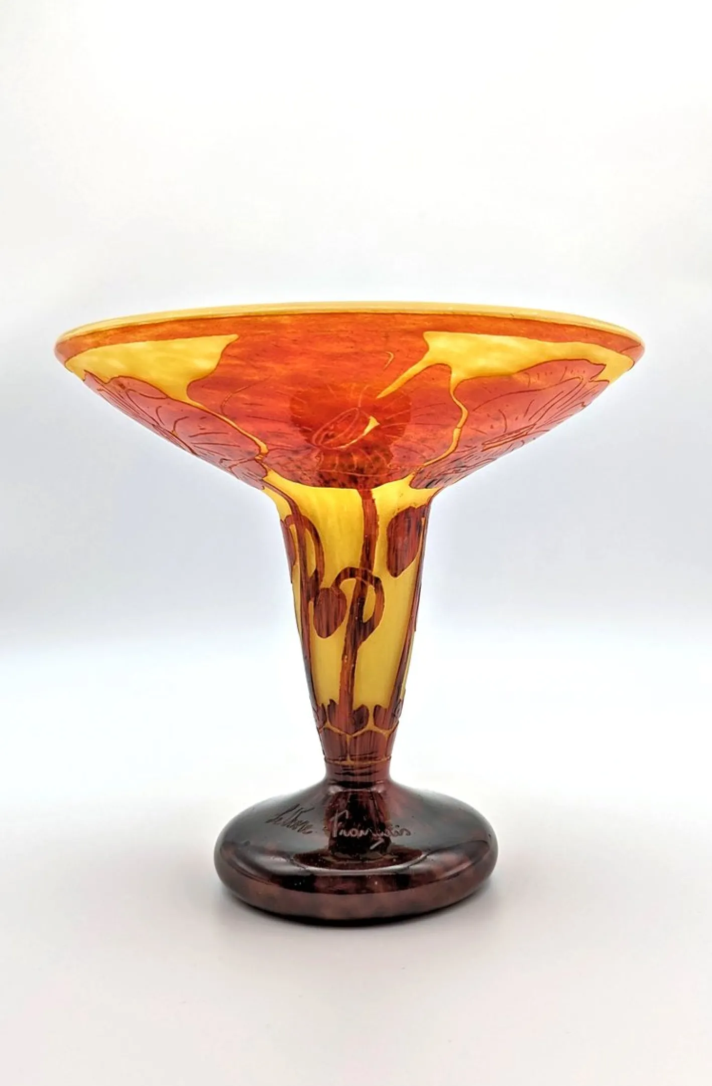 Art Deco Cameo Glasgefäß mit Mohnblumen von Charles Schneider für Le Verre Français, 1920er