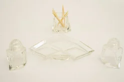 Art Deco Glas Salz & Pfeffer mit Zahnstocherhaltern, Wien, 1920er