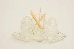 Art Deco Glas Salz & Pfeffer mit Zahnstocherhaltern, Wien, 1920er