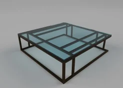 Art Deco Inspirierter Großer Pulverbeschichteter Elio Couchtisch & Glasoberfläche von Casa Botelho