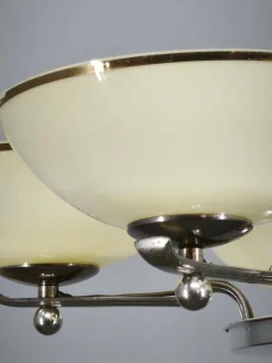 Art Deco Kronleuchter aus Nickel mit Champagnerglasschirmen, 1930er