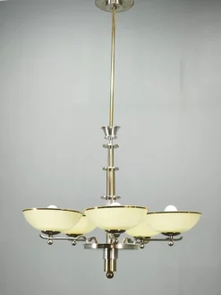Art Deco Kronleuchter aus Nickel mit Champagnerglasschirmen, 1930er