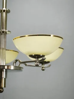 Art Deco Kronleuchter aus Nickel mit Champagnerglasschirmen, 1930er