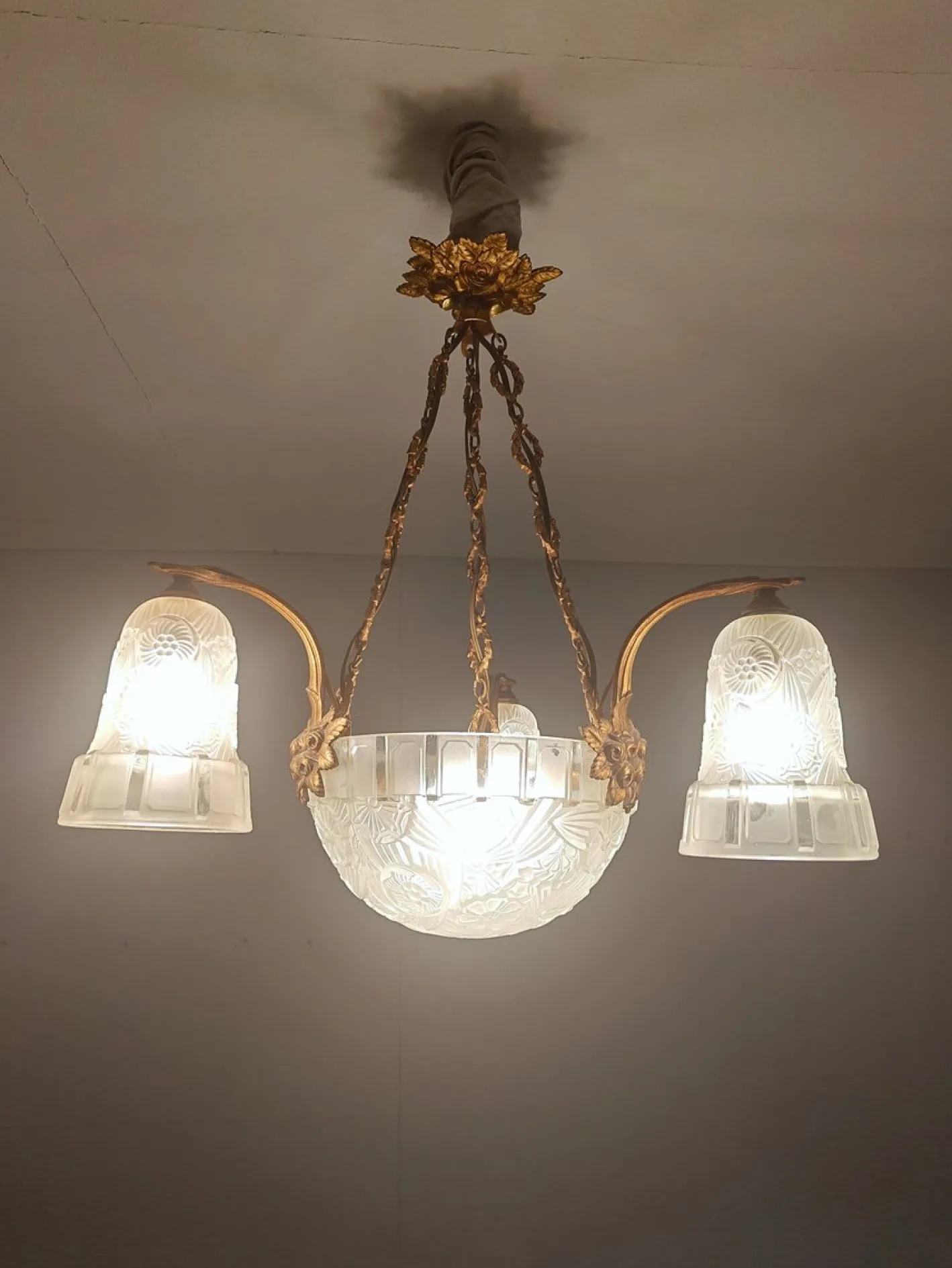 Art Deco Kronleuchter von Hettier & Vincent, France, 1920er