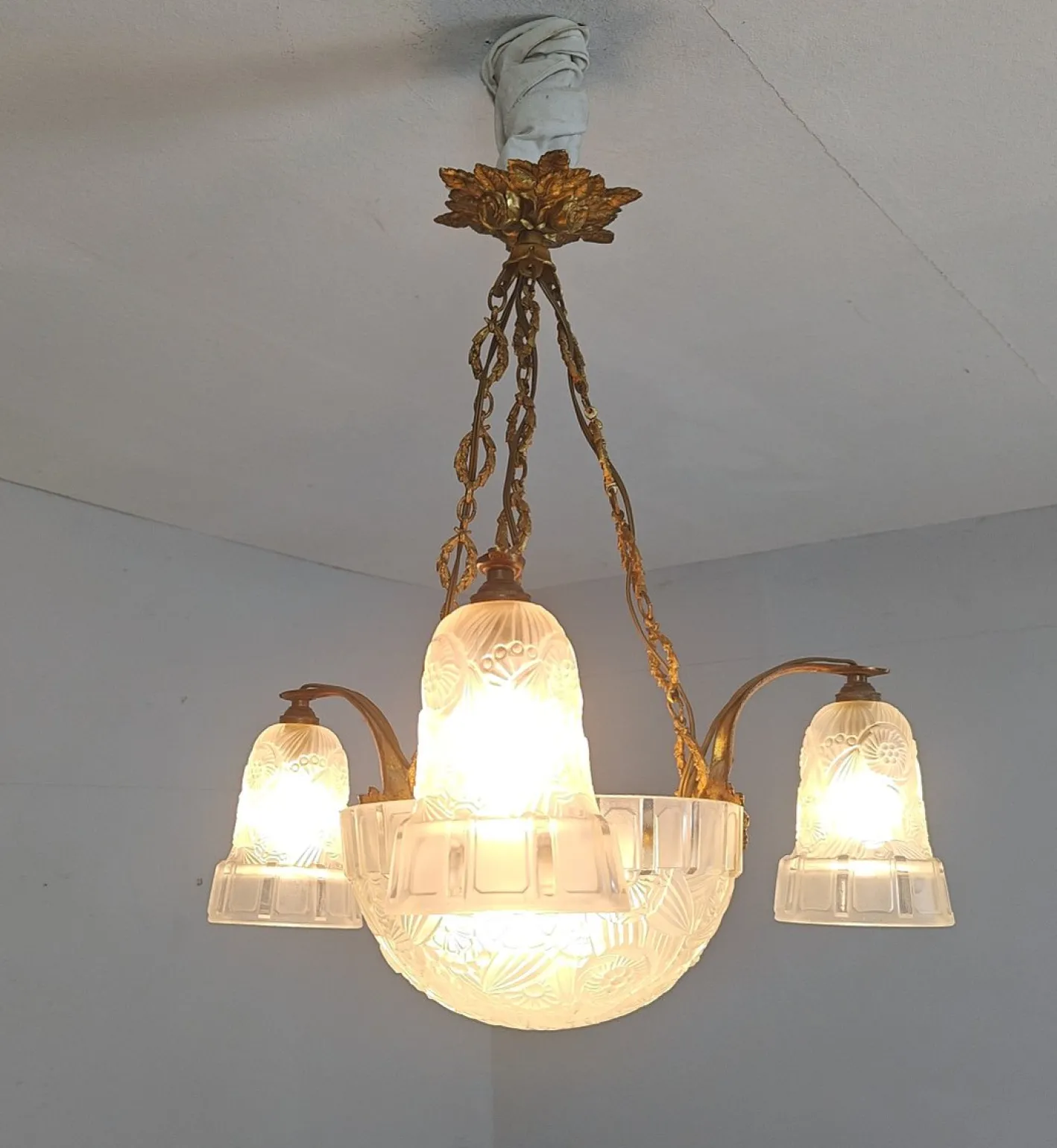 Art Deco Kronleuchter von Hettier & Vincent, France, 1920er