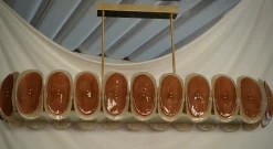 Art Deco Murano Kunstglas Kronleuchter und Hängelampe in Bernsteingelb und Creme, 2000