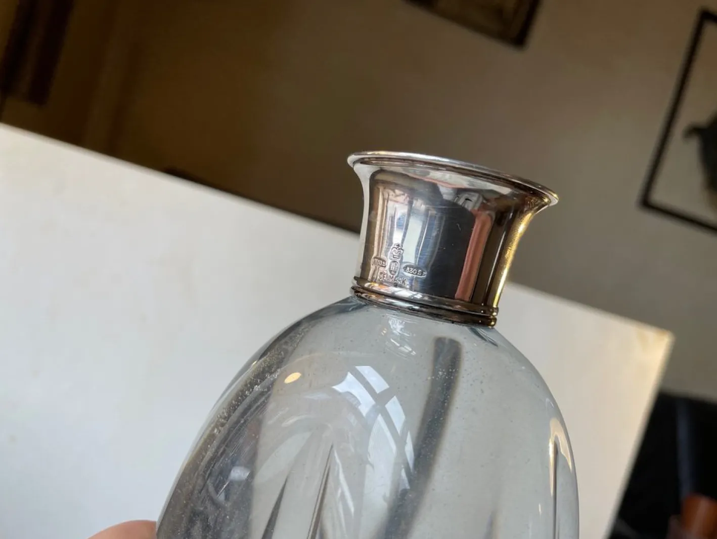 Art Deco Strombergshyttan Karaffe aus Kristallglas & Silber, 1930er