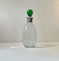 Art Deco Strombergshyttan Karaffe aus Kristallglas & Silber, 1930er