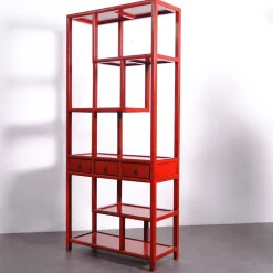Asymmetrisches chinesisches Bücherregal in Rotem Lack