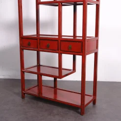 Asymmetrisches chinesisches Bücherregal in Rotem Lack