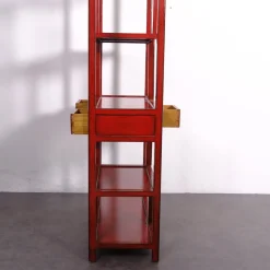 Asymmetrisches chinesisches Bücherregal in Rotem Lack