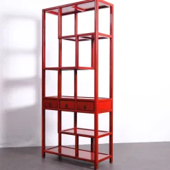 Asymmetrisches chinesisches Bücherregal in Rotem Lack