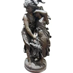 Auguste Moreau, Junges Mädchen mit Blumenkorb, 19. Jh., Bronze