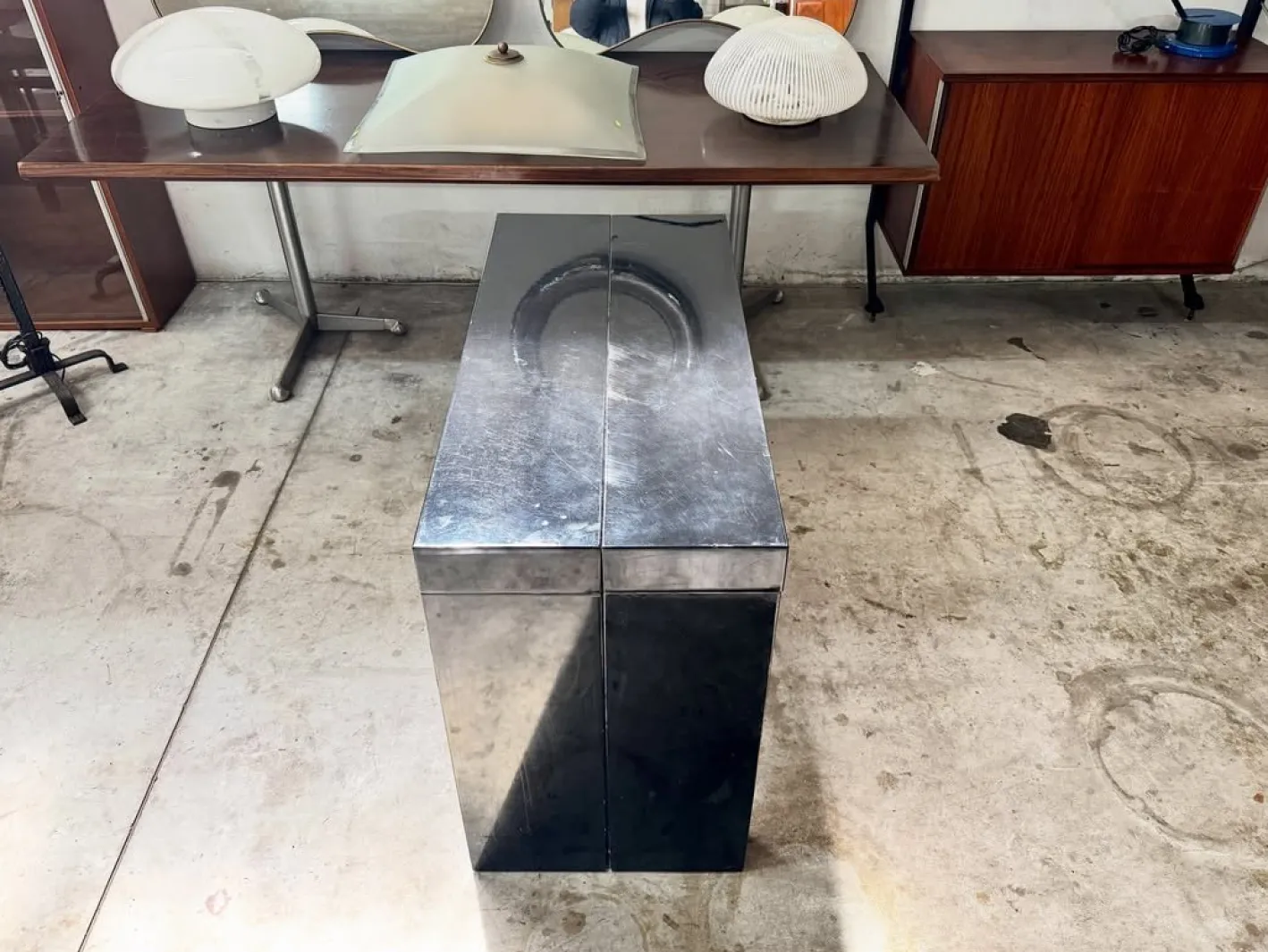 Ausziehbarer Konsolentisch mit Metallgestell & schwarz lackierter Oberfläche, 1980er