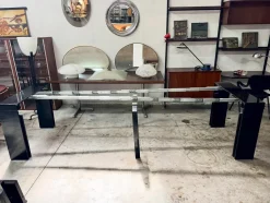 Ausziehbarer Konsolentisch mit Metallgestell & schwarz lackierter Oberfläche, 1980er