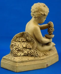 Bacchanal Putto Kind Bacchus Terrakotta Skulptur von Bohumil Rezl, Tschechoslowakei, 1800er