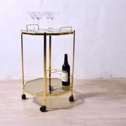 Barwagen mit herausnehmbarem Tablett aus Rauchglas für Metallflaschen, 1970er