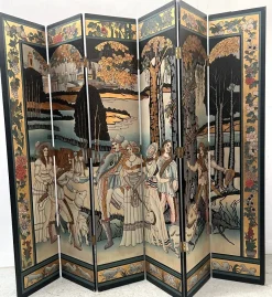 Bemalter 6-Panel Paravent, 1900er