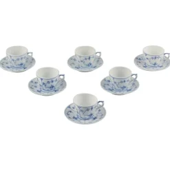 Blaue geriffelte schlichte Kaffeetassen mit Untertassen von Royal Copenhagen, 1970er, 12 Set
