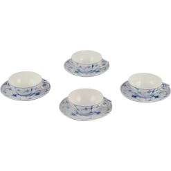 Blaue Kannelierte Einfarbige Teetassen und Untertassen aus Porzellan von Royal Copenhagen, 1950er, 8 . Set