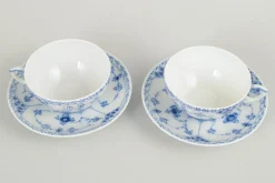 Blaue kannelierte Teatassen mit Untertassen von Royal Copenhagen, 1980er, 4er Set