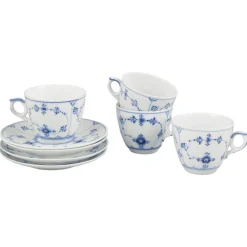 Blau geriffelte schlichte Kaffeetassen und Untertassen von Royal Copenhagen, 8 . Set