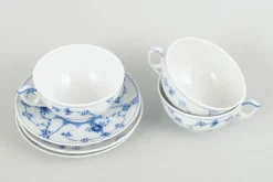 Blau geriffelte schlichte Teetassen und Untertassen von Royal Copenhagen, 1980er, 6er Set