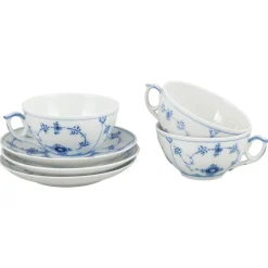 Blau geriffelte schlichte Teetassen und Untertassen von Royal Copenhagen, 1980er, 6er Set
