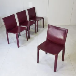 Cab 412 Stühle aus burgunderrotem Leder von Mario Bellini für Cassina, 1970er, 4er Set