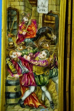 Capodimonte, Triptychon Plaque Bas-Relief the Brawl, 1800er, Porzellan