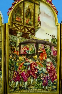Capodimonte, Triptychon Plaque Bas-Relief the Brawl, 1800er, Porzellan